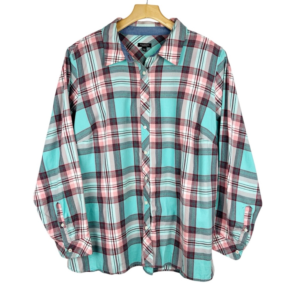 Talbots Plaid Cotton Long Sleeve Button Up Shirt Petite 2X